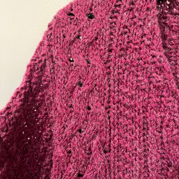 Celtic & Co 100% Pure New Wool Cable Knit Cardigan Sweater Size L Raspberry Red - Picture 4 of 7